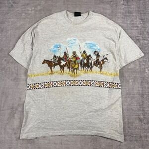 Vintage Nature Shirt Mens XL Gray Vintage 90s Native American Habitat Eagle Boho